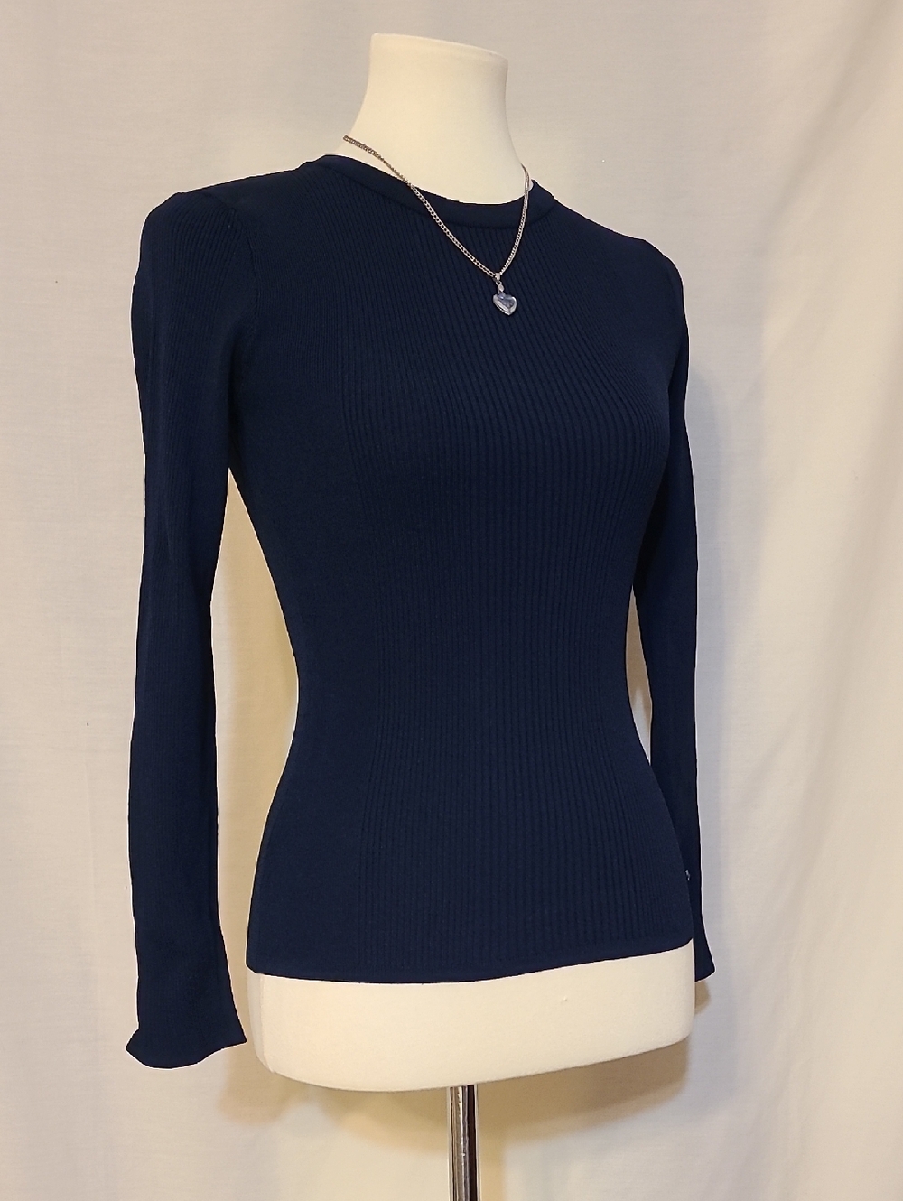 Karen Millen Navy Blue Ribbed Long-Sleeve Top - Picture 3 of 8